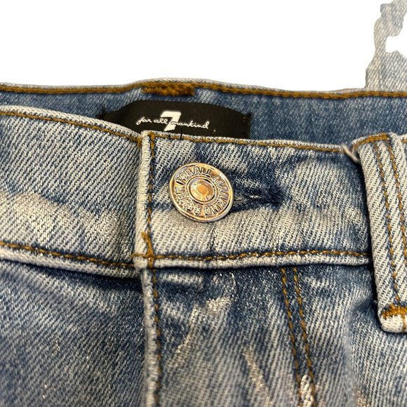 7 For All Mankind Silver Foiled High Waist Ankle Skinny Denim Jeans 27 - Picture 3 of 9